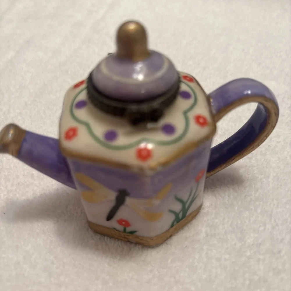 Set Of 2 Retro Vintage Hand Painted Porcelain Trinket Box Tea Pots